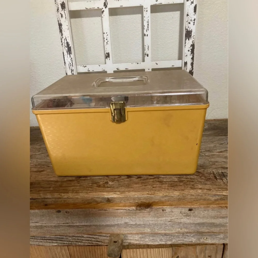 Vintage Wil-hold Sewing Box Yellow Storage Case with Clear Lid